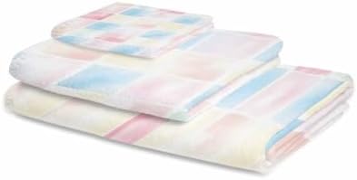 Shine-Home Abstract Plaid Towel Set - Modern Blue Pink Ombre 1