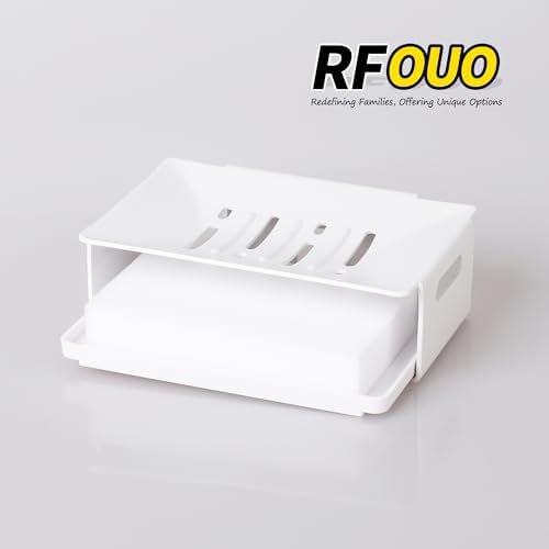 White Bathroom Soap Dish with Drain Spout and Sponge Holder