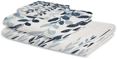 Smile Sunflower 3 Pcs Bath Towel Set - Blue Leaves Linen Texture