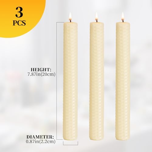 KONNI Natural Beeswax Taper Candles Pack of 3