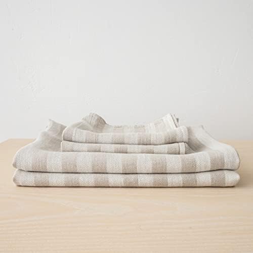 LinenMe Natural Striped Linen Towel Set Lucas 1