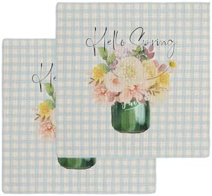 Falaniique Flower Plaid Waffle Towel Set of 2