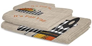 Thanksgiving Bath Towel Set of 3 with Pumpkin Design