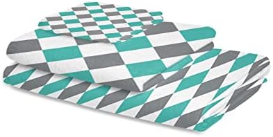Summer Teal Green Grey Diamond Lattice Abstract Towel Set for Bathroom