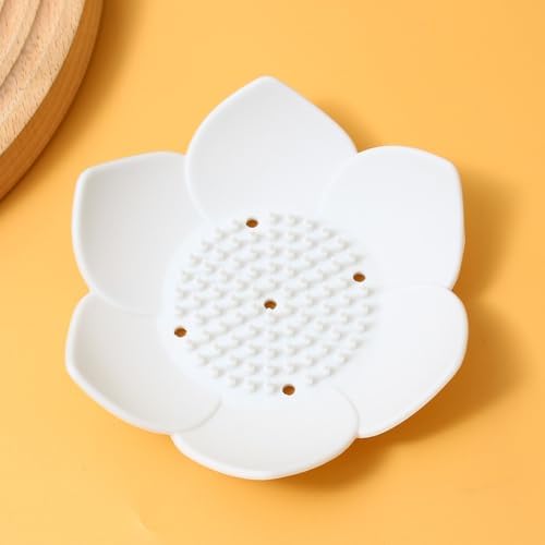 GXMRHWY Silicone Soap Dish Flower Shape White