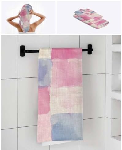 Shine-Home Pink Blue Plaid Towel Set 3pcs