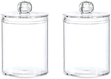 GSHLLO 2PCS Clear Plastic Canisters Organizer for Cotton Swabs and Q-tips