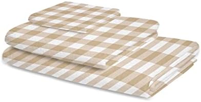 Shine-Home Beige Farmhouse Check Plaid Towel Set