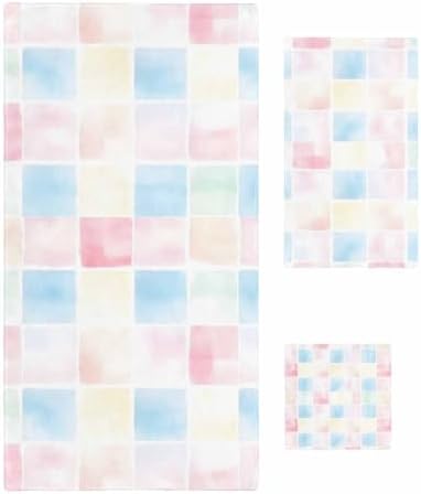 Shine-Home Abstract Plaid Towel Set - Modern Blue Pink Ombre 1