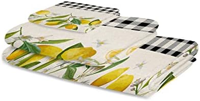 Smile Sunflower 3 Pcs Bath Towel Set - Soft Black Plaid Lemon Linen