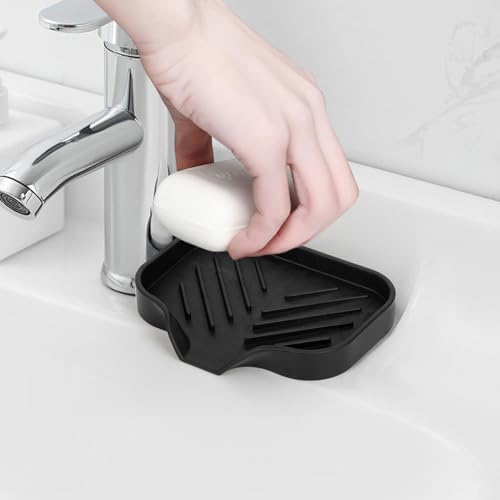 2 Pack Silicone Soap Dishes with Drain Spout Black 491x393