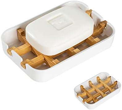 Sansnow Classic Bamboo Soap Dish Eco-Friendly White Sink Holder