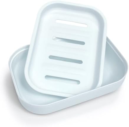 Double Layer Draining Soap Dish with Lid - Light Blue