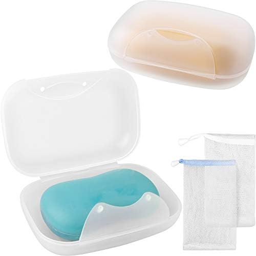 Anwenk 2Pack Travel Soap Dish with Foaming Bag and Secure Latch