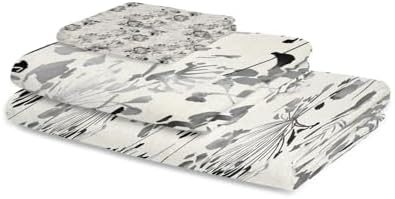 Smile Sunflower 3 Pcs Bath Towel Set Grey and Black Flowers