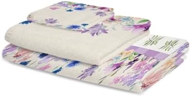Smile Sunflower 3 Pcs Bath Towels Set Spring Purple Blue Flowers Linen