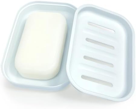 Double Layer Draining Soap Dish with Lid - Light Blue