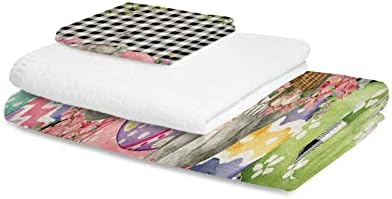 ZOE GARDEN Easter Egg Towel Set with Bunny Buffalo Plaid Check Design