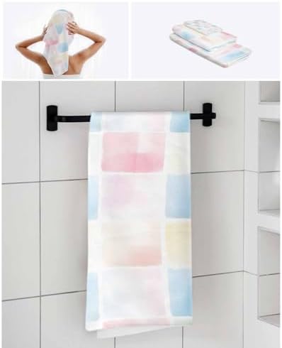 Shine-Home Abstract Plaid Towel Set - Modern Blue Pink Ombre 1