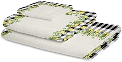 IDOWMAT Soft 3-Piece Towel Set - Geometric Plaid Bath Towels