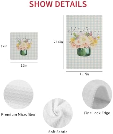 Falaniique Flower Plaid Waffle Towel Set of 2