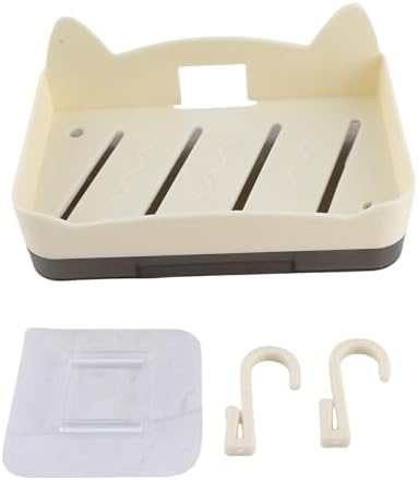 Whimsical Cat Soap Dish with 4 Hooks - Wall Mount Holder