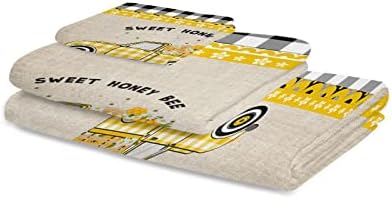 Chees D Zone Yellow Plaid Farm Truck Bath Towel Set