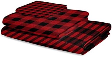 Black and Red Buffalo Check Towel Set 3pcs for Home Bathroom