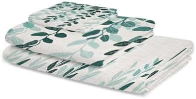 Smile Sunflower 3 Pc Bath Towel Set - Plant Leaves Green Gradient Linen Texture