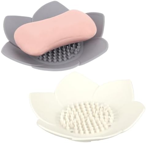 COMNICO 2Pc Silicone Lotus Soap Holder with Drain