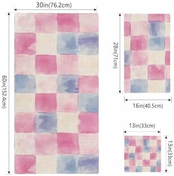 Shine-Home Pink Blue Plaid Towel Set 3pcs