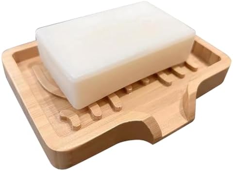 LSCH Bamboo Soap Dish with Drain Spout and Non-Slip Base