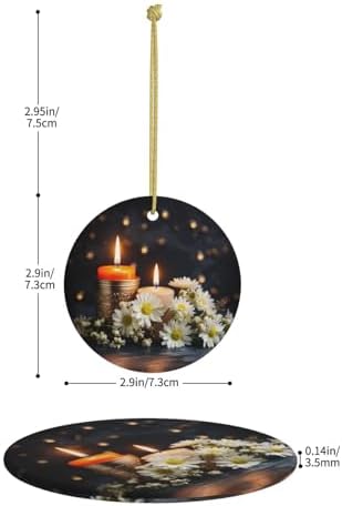 ProxXi Stones with Candles Daisy Print Round Christmas Tree Ceramic Hanging Accessories