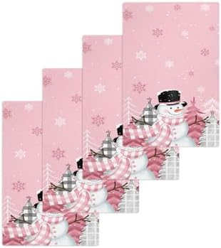 Falaniique Snowman Waffle Towel Set of 4 Blush Pink Tree Plaid Dot