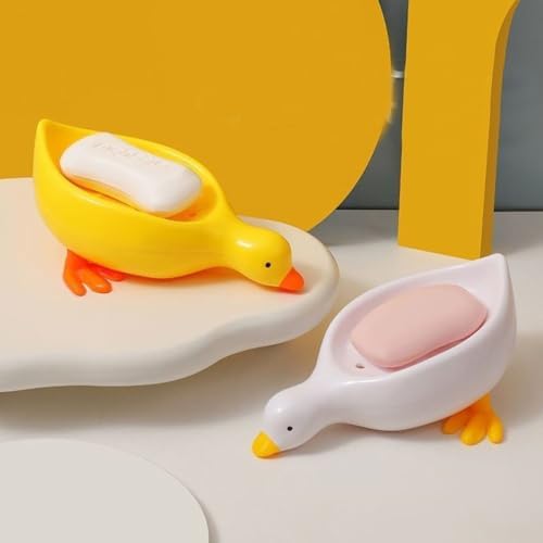 Plastic Self Draining Soap Dish Holder with Cute Duck Design