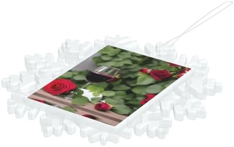 Snowflake Christmas Tree Pendants with Red Rose Wine Print