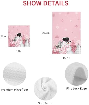 Falaniique Snowman Waffle Towel Set of 4 Blush Pink Tree Plaid Dot