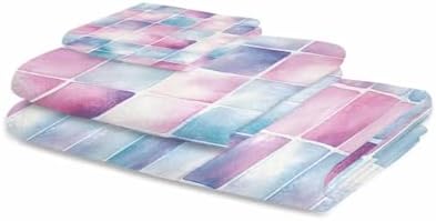 Shine-Home Pink Blue Plaid Towel Set 3pcs 1