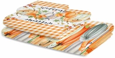 Double Love Pumpkin Orange Plaid Bath Towel Set of 3