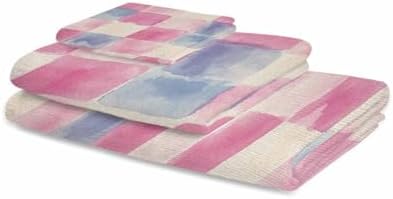 Shine-Home Pink Blue Plaid Towel Set 3pcs