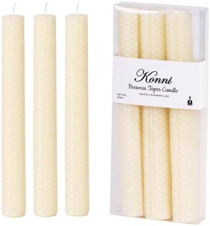 KONNI Natural Beeswax Taper Candles Pack of 3