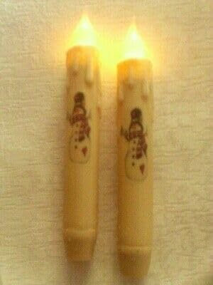 Snowman Grungy Cream Timer Taper Candle Holder