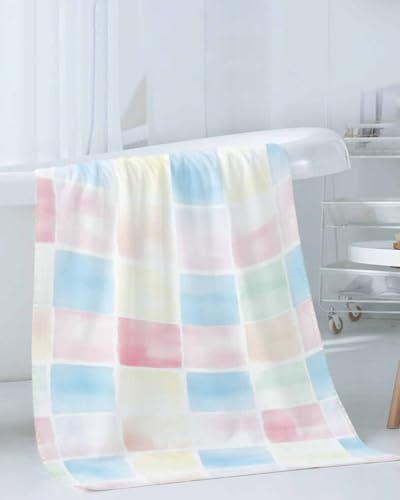 Shine-Home Abstract Plaid Towel Set - Modern Blue Pink Ombre 1