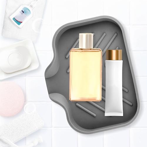 Hordion 1Pcs Grey Silica Gel Self Draining Soap Tray