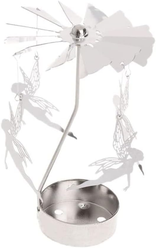 Rotary Candle Holder with Tray - Silver Spinning Fairy