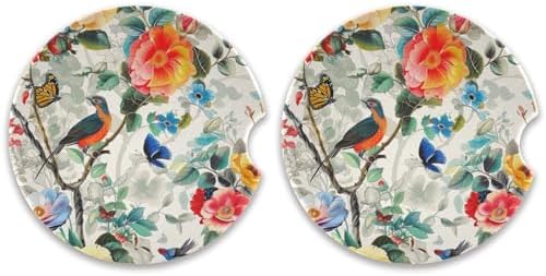 Takiito Garden Bird Flower Car Cup Holder Coasters 2 Pack