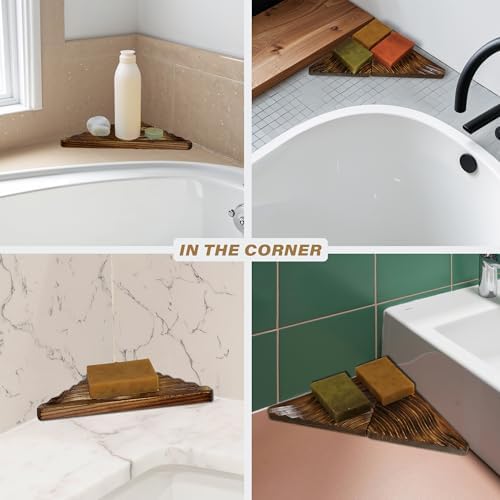 ENKEZI Corner Soap Dish 2 Pack - Wooden Bathroom Holder