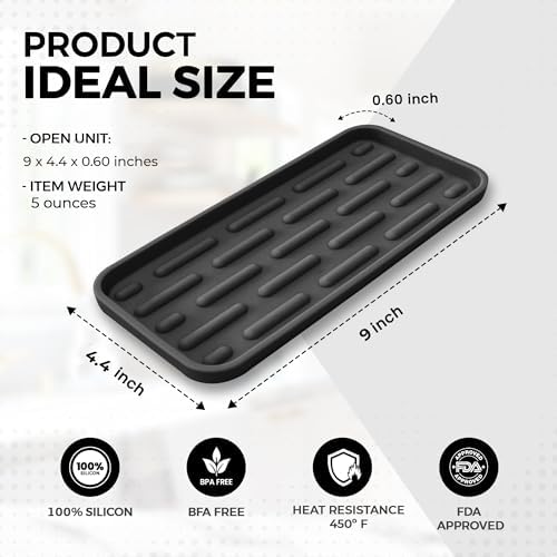 DENDEN Home Silicone Bathroom Vanity Tray - 9x4 Black