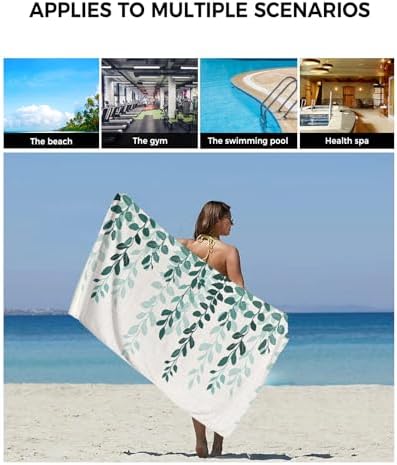 Smile Sunflower 3 Pc Bath Towel Set - Plant Leaves Green Gradient Linen Texture