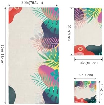 Smile Sunflower 3 Pcs Bath Towel Set with Abstract Leaves Pattern